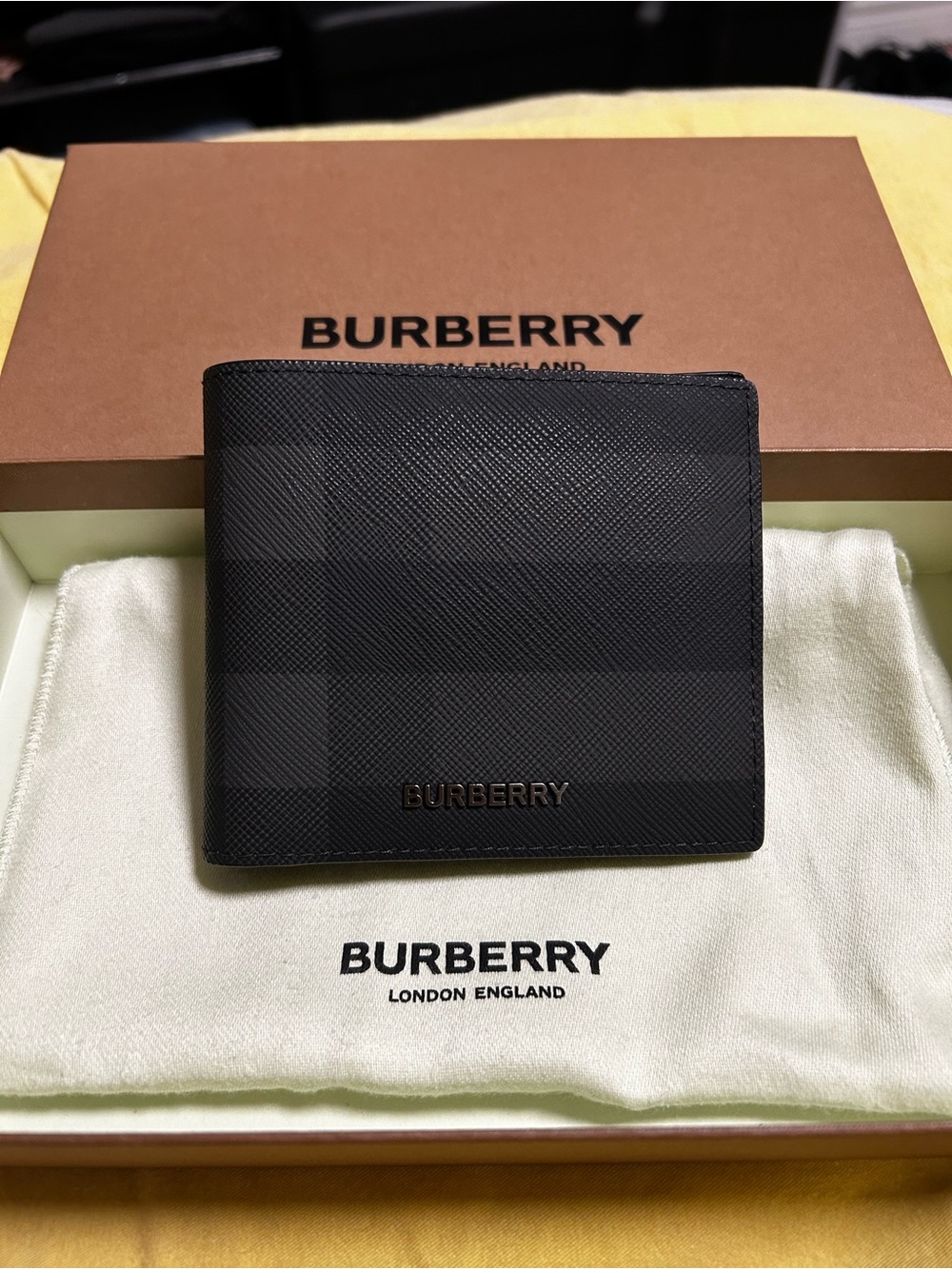 Burberry Black Check Leather Wallet for Men